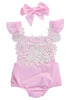 Newborn Baby Girls Bodysuit Lace Floral Pink Bodysuit Jumpsuit+Headband