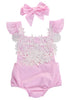 Newborn Baby Girls Bodysuit Lace Floral Pink Bodysuit Jumpsuit+Headband